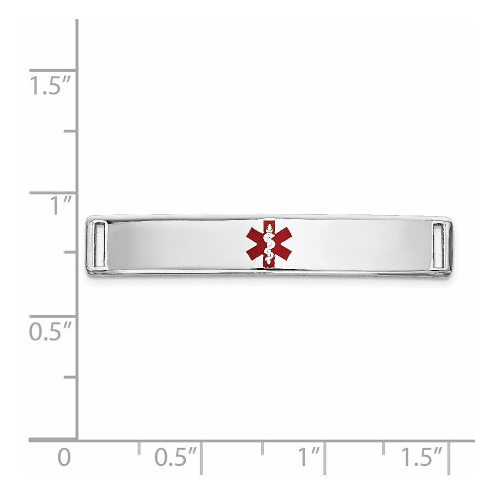 14K White Gold 35x Centered Red Epoxy Enameled Medical ID Plate # 817