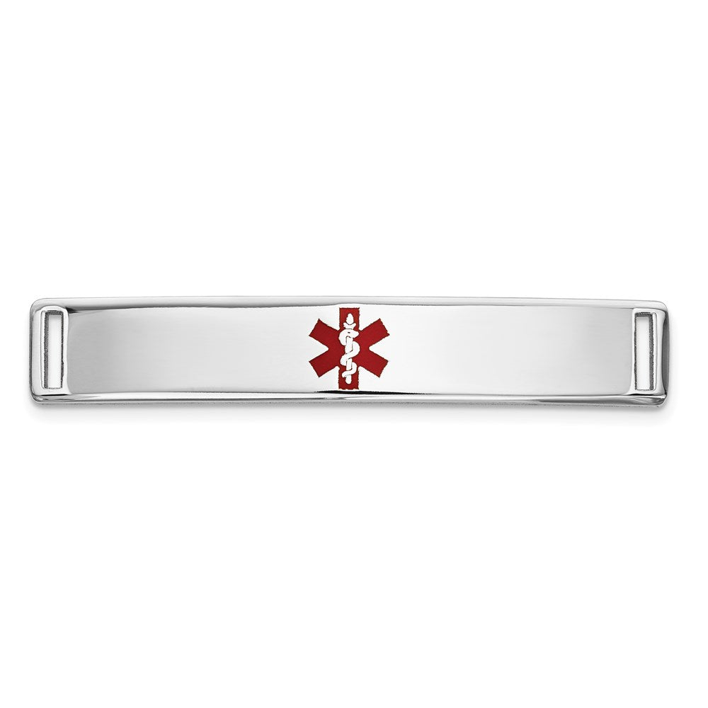 14K White Gold 35x Centered Red Epoxy Enameled Medical ID Plate # 817