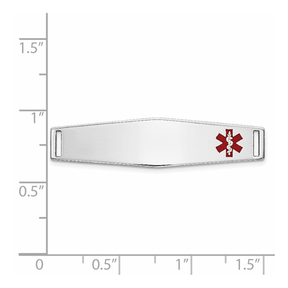 14K White Gold 34x Off-Center Red Epoxy Enameled Soft Diamond Shape Medical ID Plate # 817