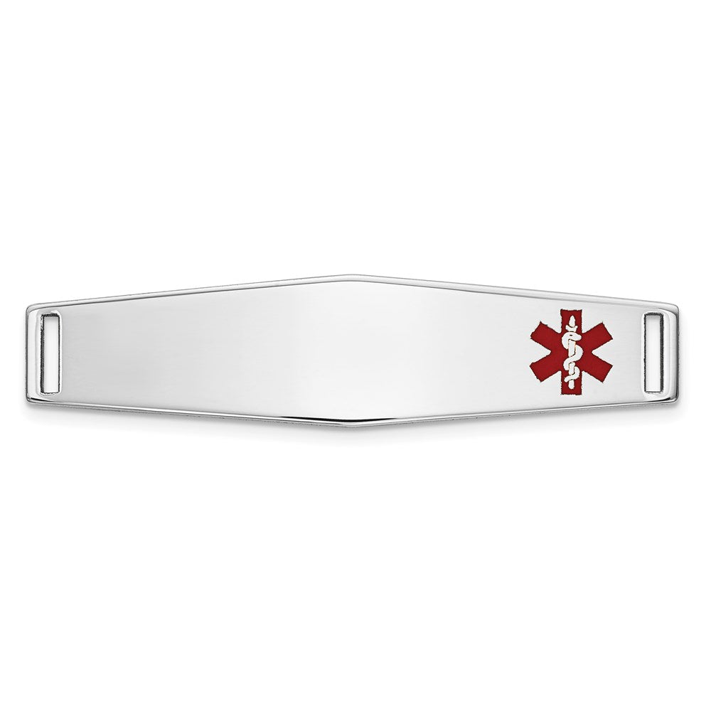 14K White Gold 34x Off-Center Red Epoxy Enameled Soft Diamond Shape Medical ID Plate # 817