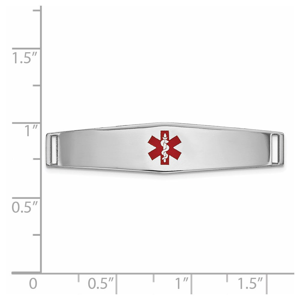 14K White Gold 36x Centered Red Epoxy Enameled Soft Diamond Shape Medical ID Plate # 818