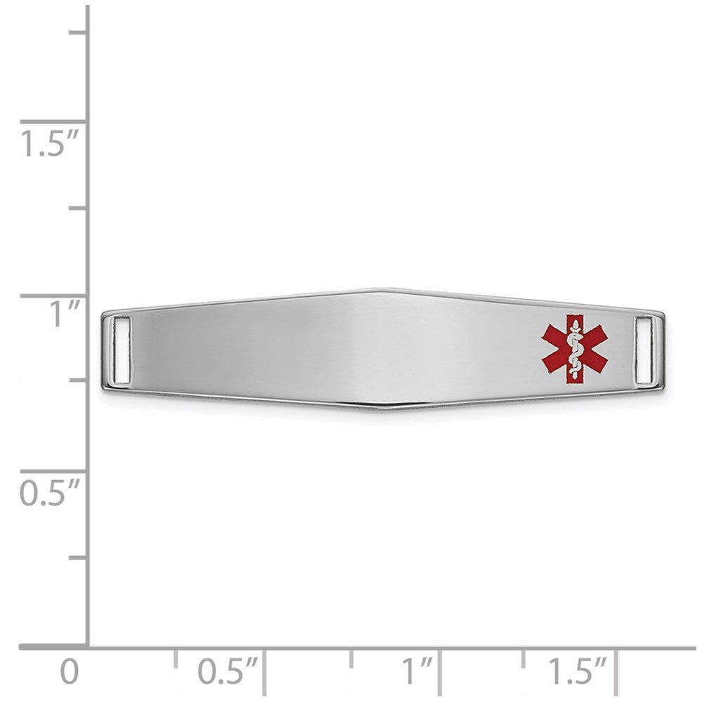 14K White Gold 36x Off-Center Red Epoxy Enameled Soft Diamond Shape Medical ID Plate # 818