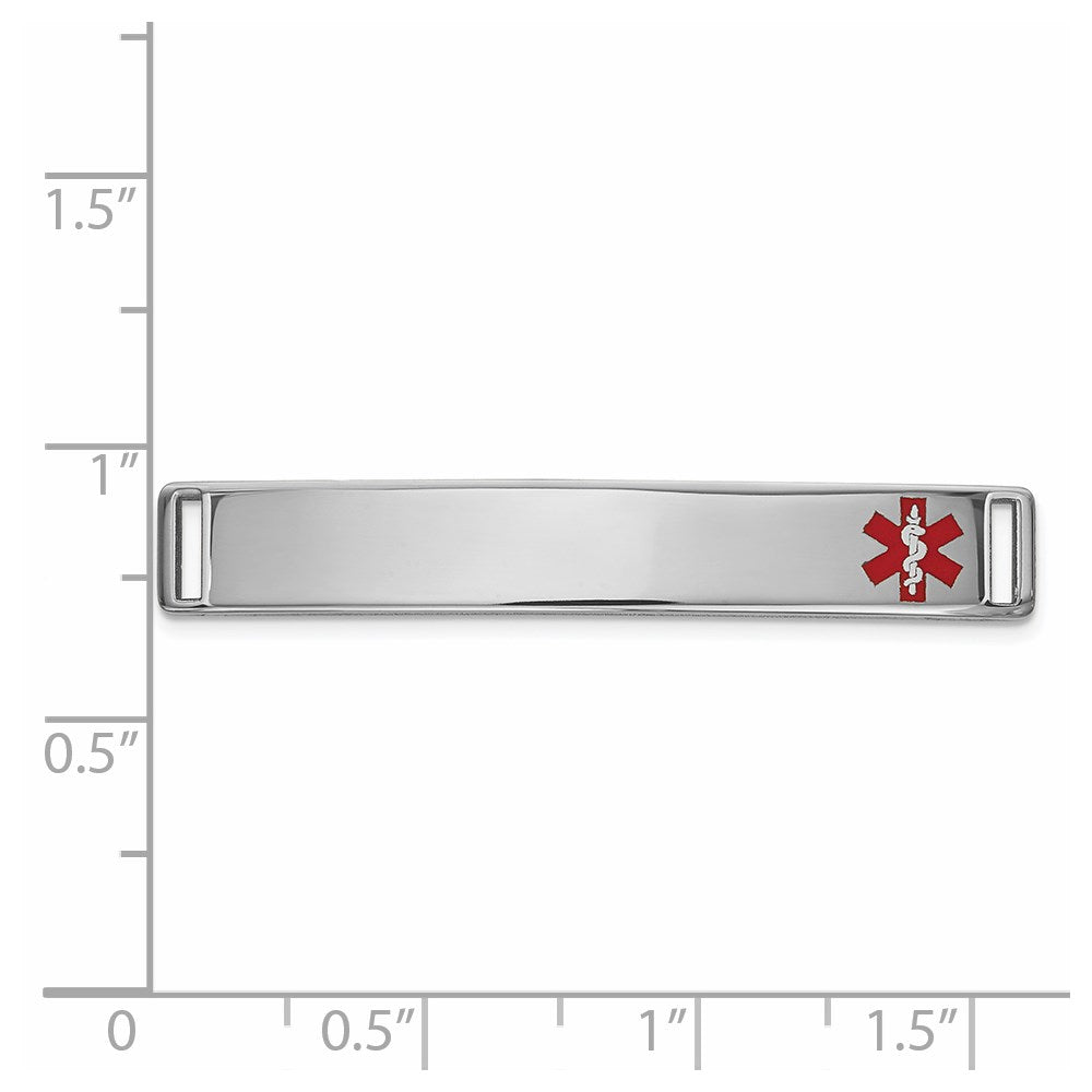 14K White Gold 36x Off-Center Red Epoxy Enameled Medical ID Plate # 818