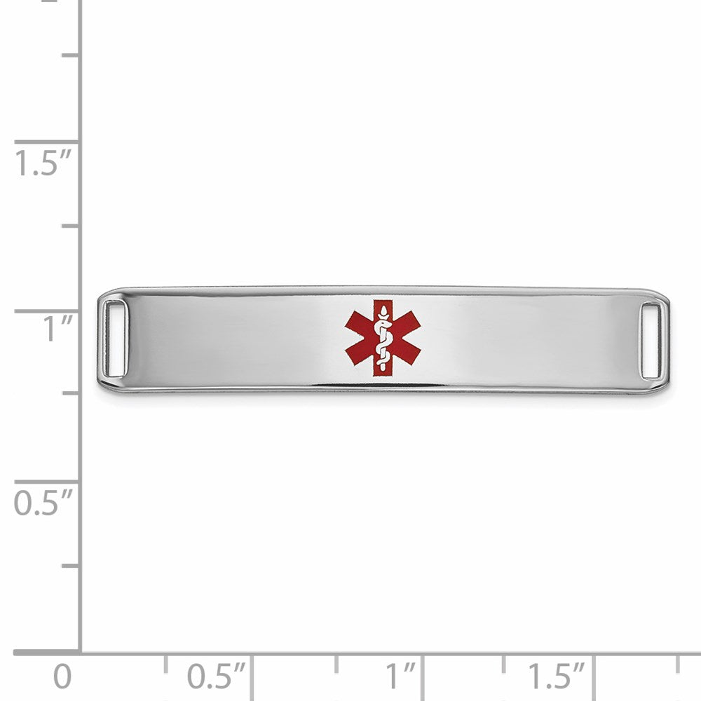 14K White Gold 38x Centered Red Epoxy Enameled Medical ID Plate # 819