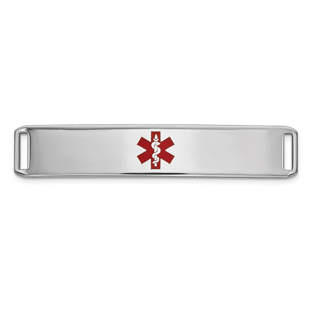 14K White Gold 38x Centered Red Epoxy Enameled Medical ID Plate # 819