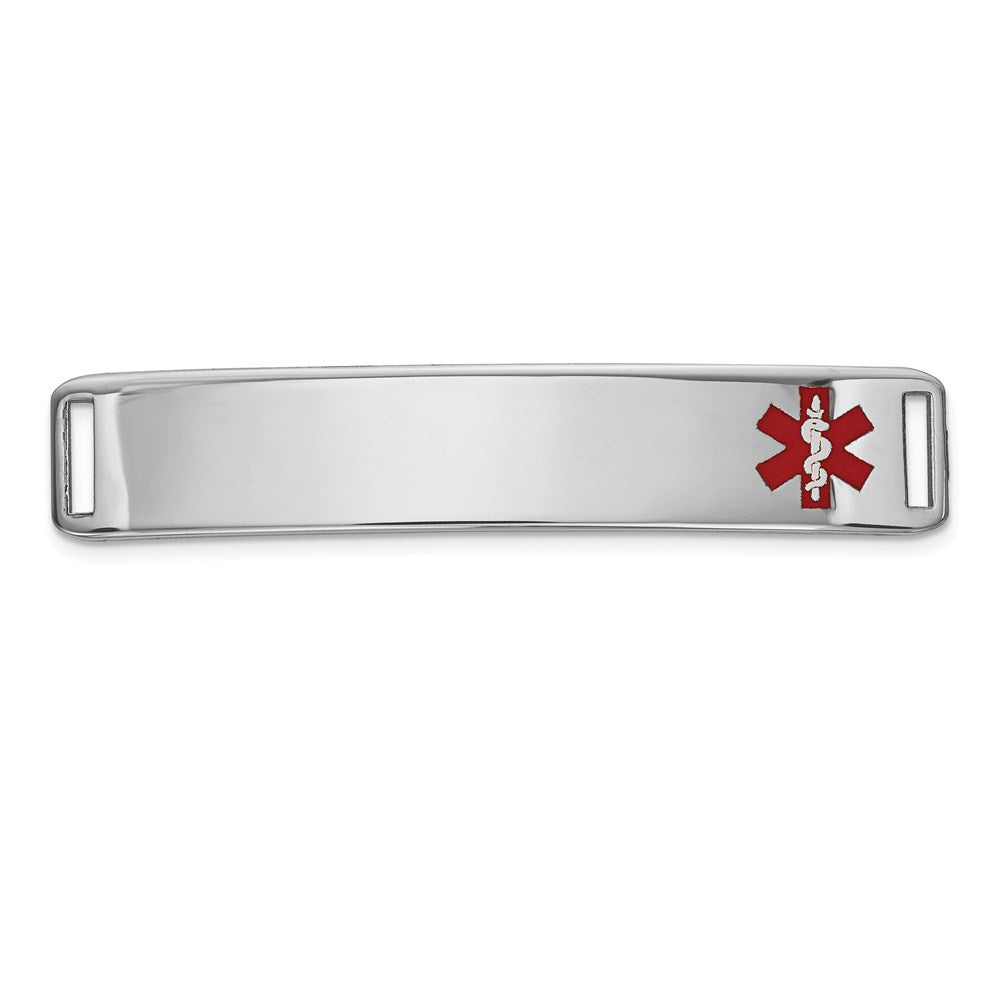 14K White Gold 38x Off-Center Red Epoxy Enameled Medical ID Plate # 819