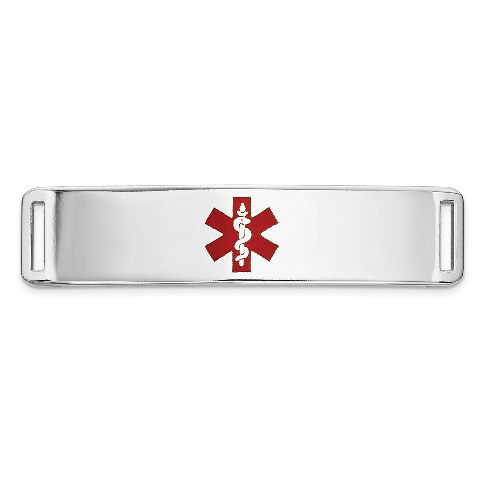 14K White Gold 39x Centered Red Epoxy Enameled Medical ID Plate # 820