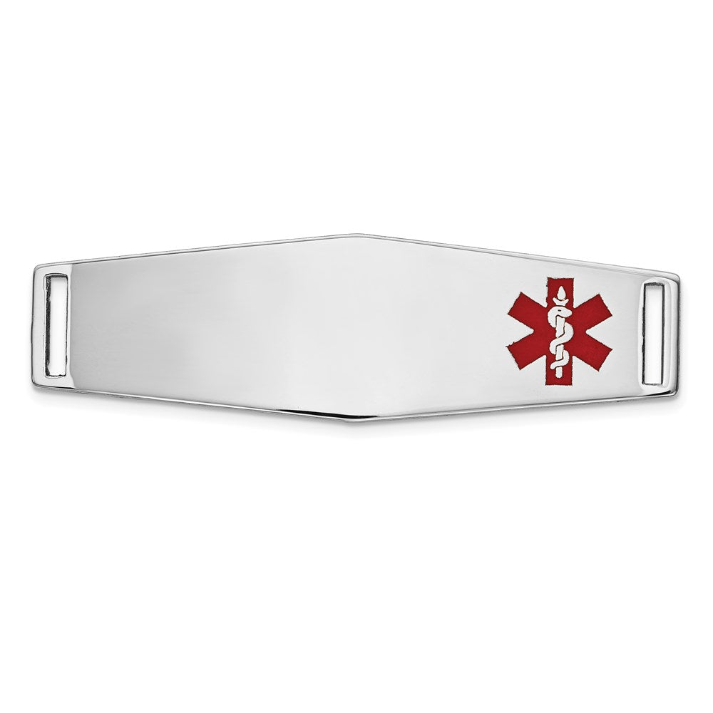 14K White Gold 39x Off-Center Red Epoxy Enameled Soft Diamond Shape Medical ID Plate # 820