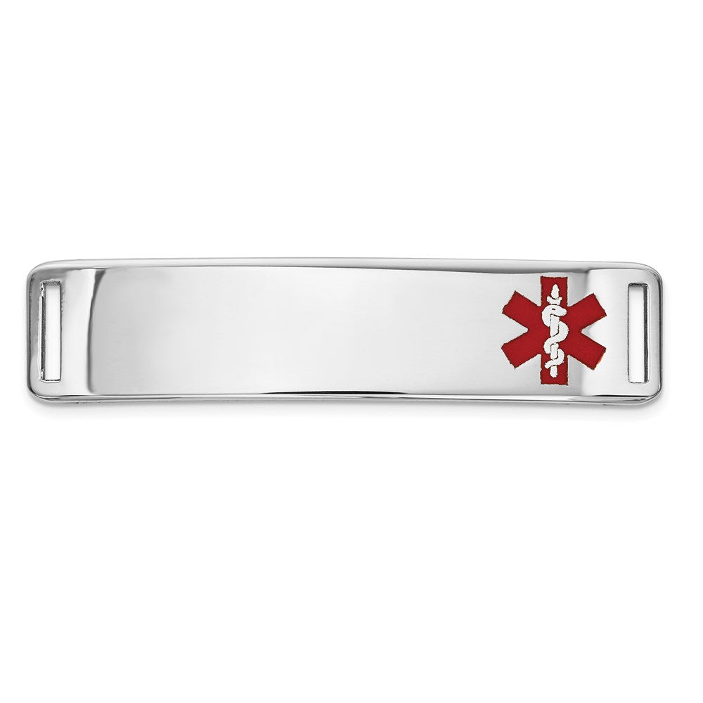14K White Gold 39x Off-Center Red Epoxy Enameled Medical ID Plate # 820