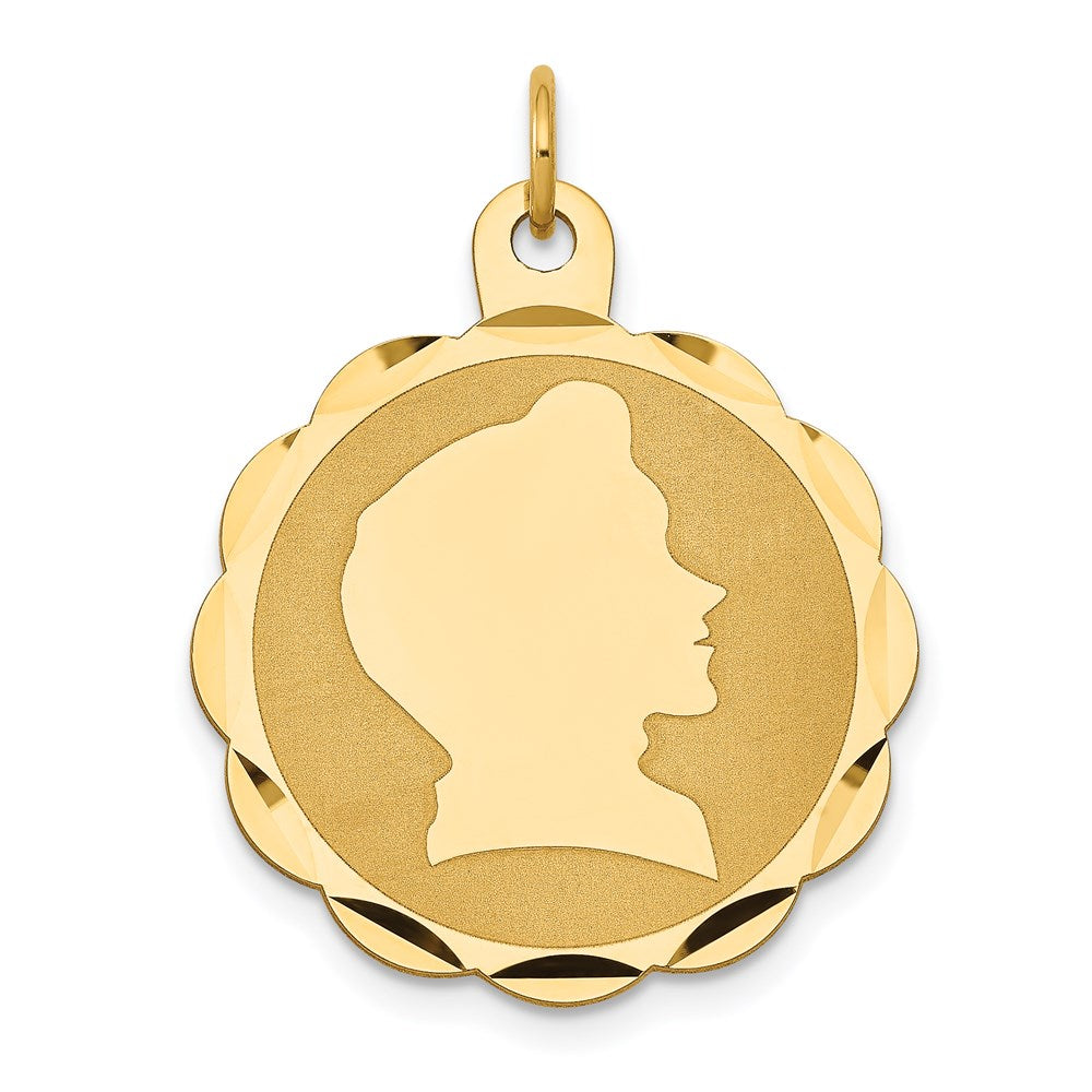 14k Boy Head on .013 Gauge Engravable Scalloped 25x Disc Charm