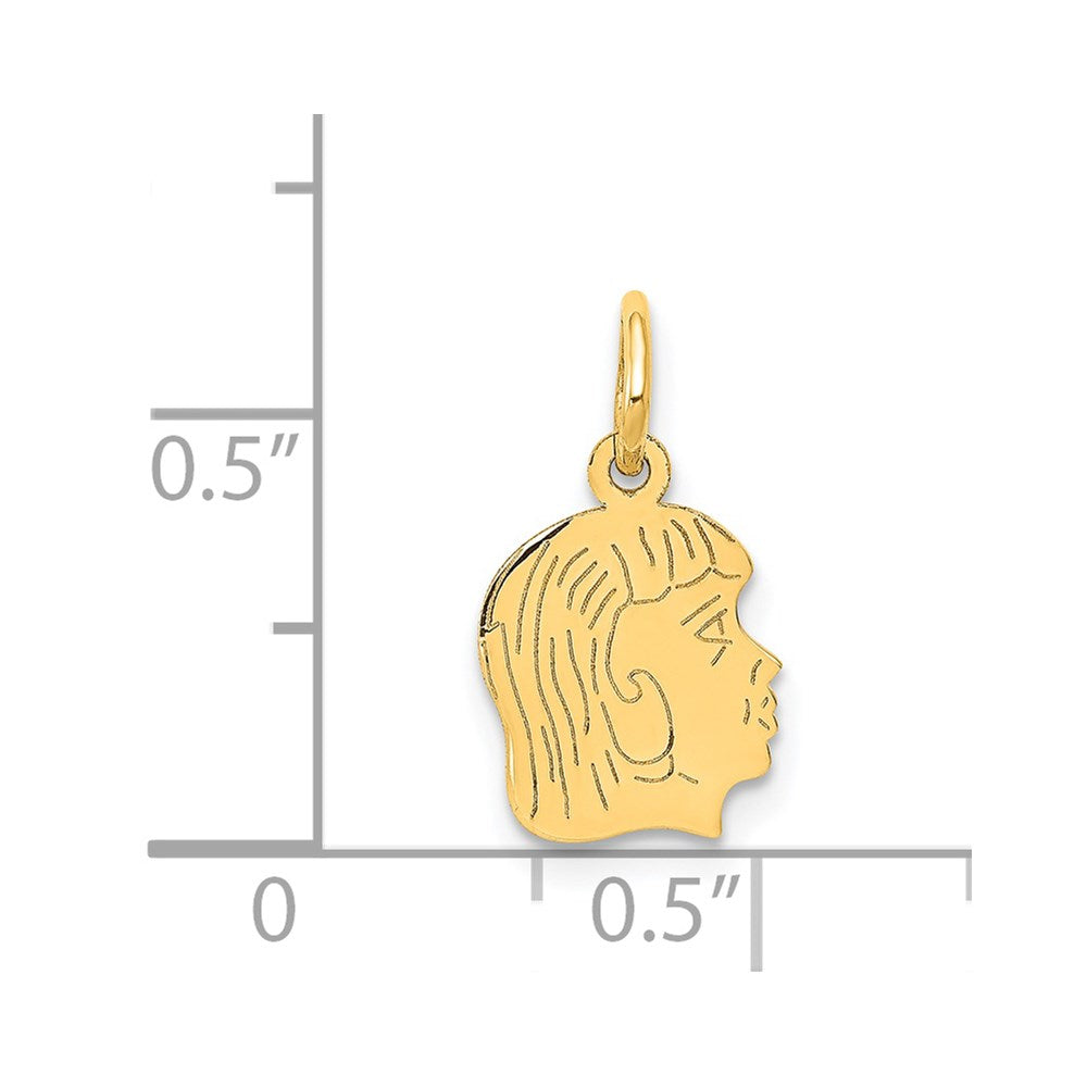 14k .011 Depth Engravable Girl Head Charm