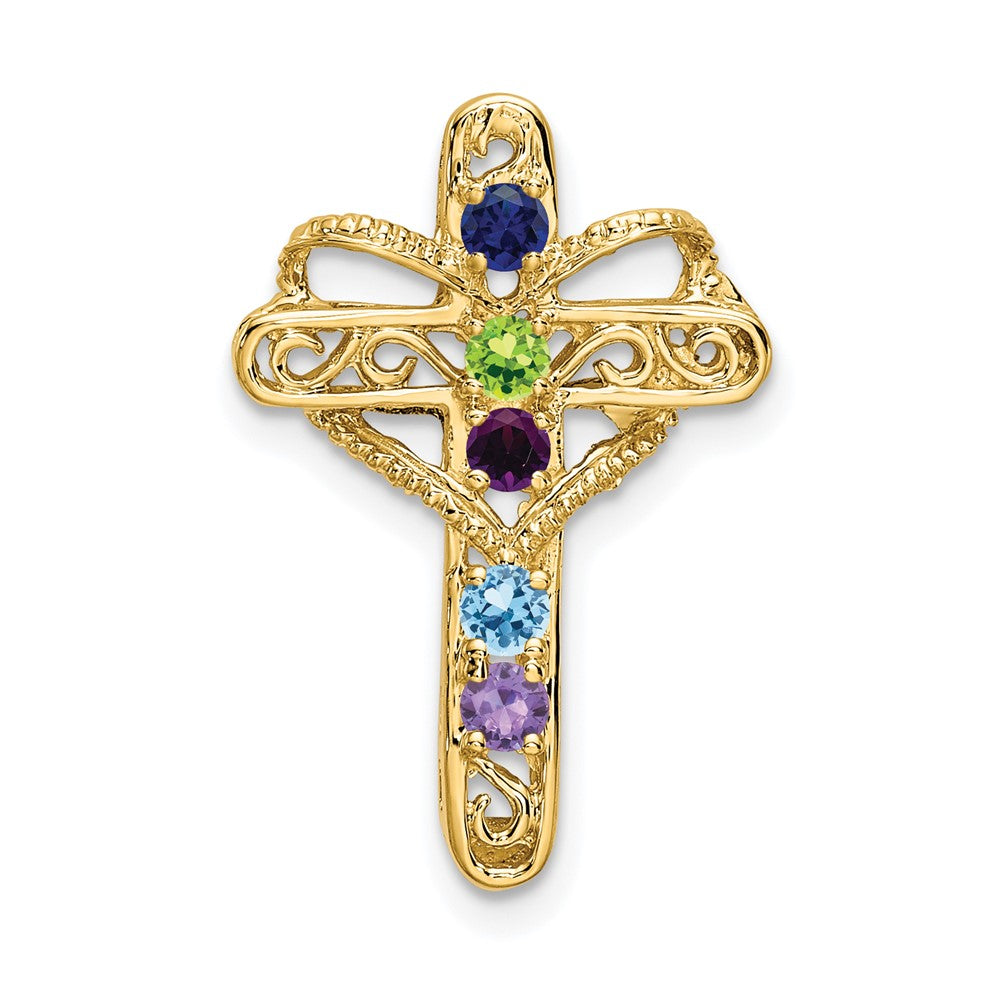14k Genuine 5 Stone Mother's Cross Pendant