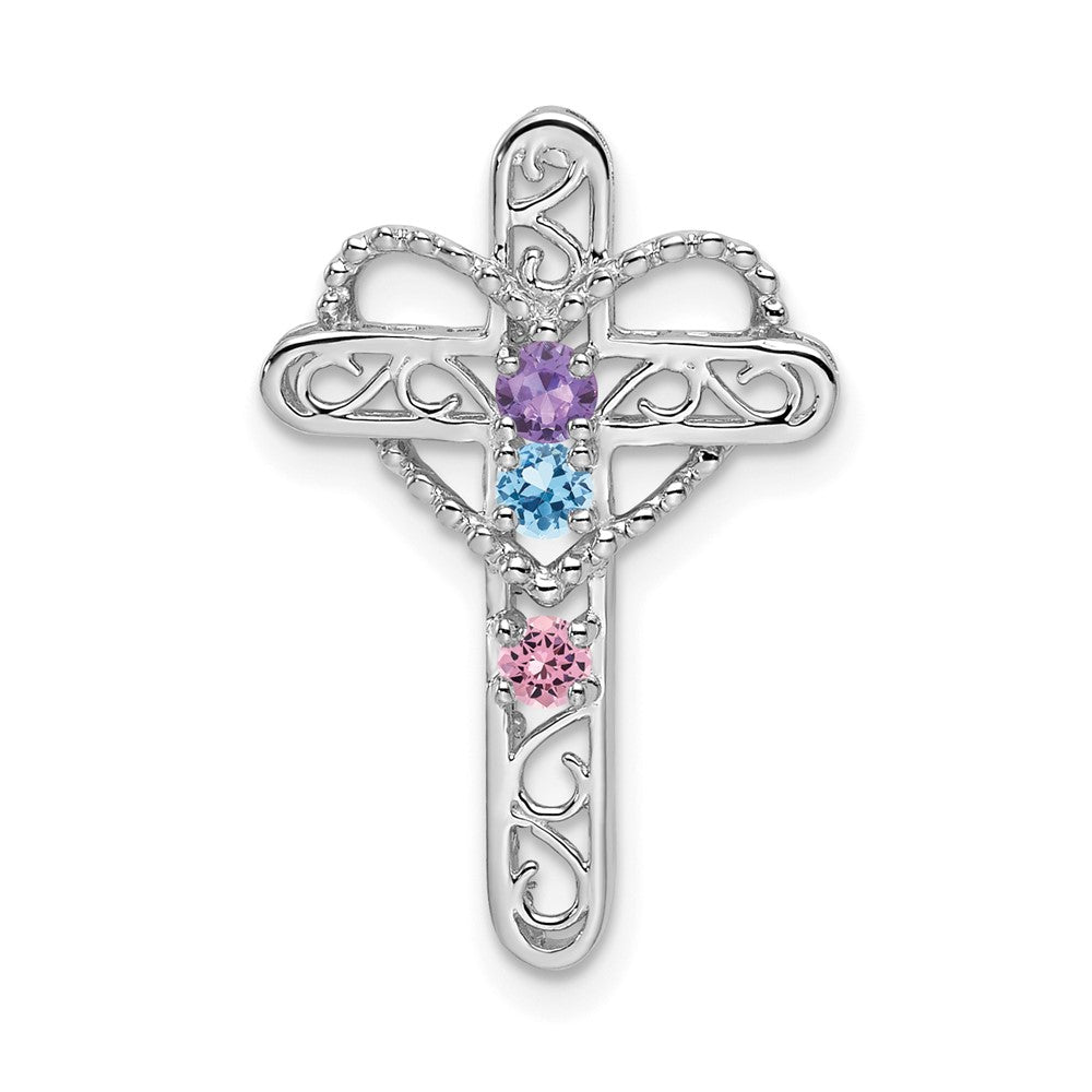 14k White Gold Genuine Mother's Cross Pendant