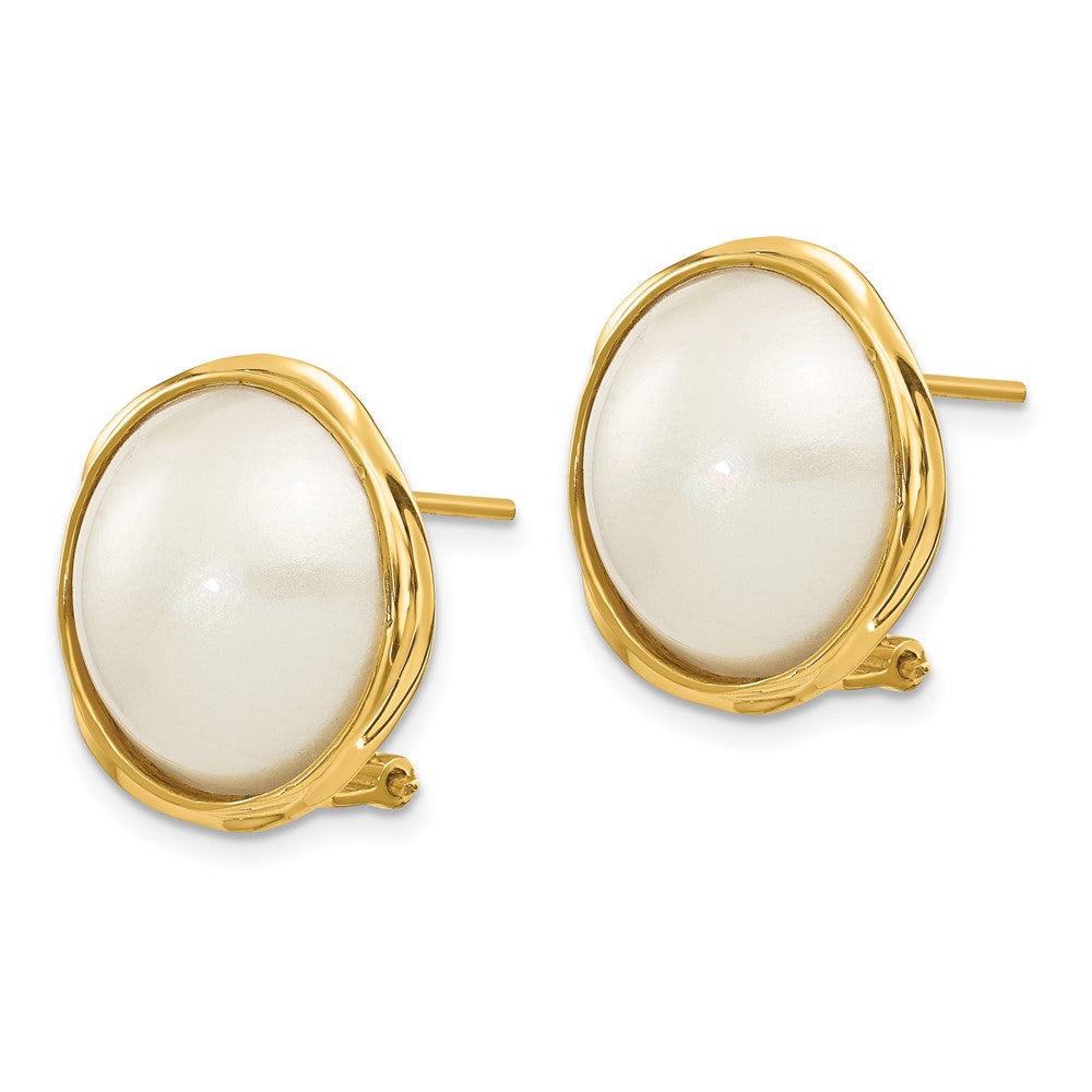 14k 14- White Freshwater Cultured Mabe Pearl Omega Back Earrings