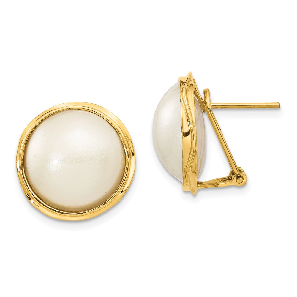 14k 14- White Freshwater Cultured Mabe Pearl Omega Back Earrings