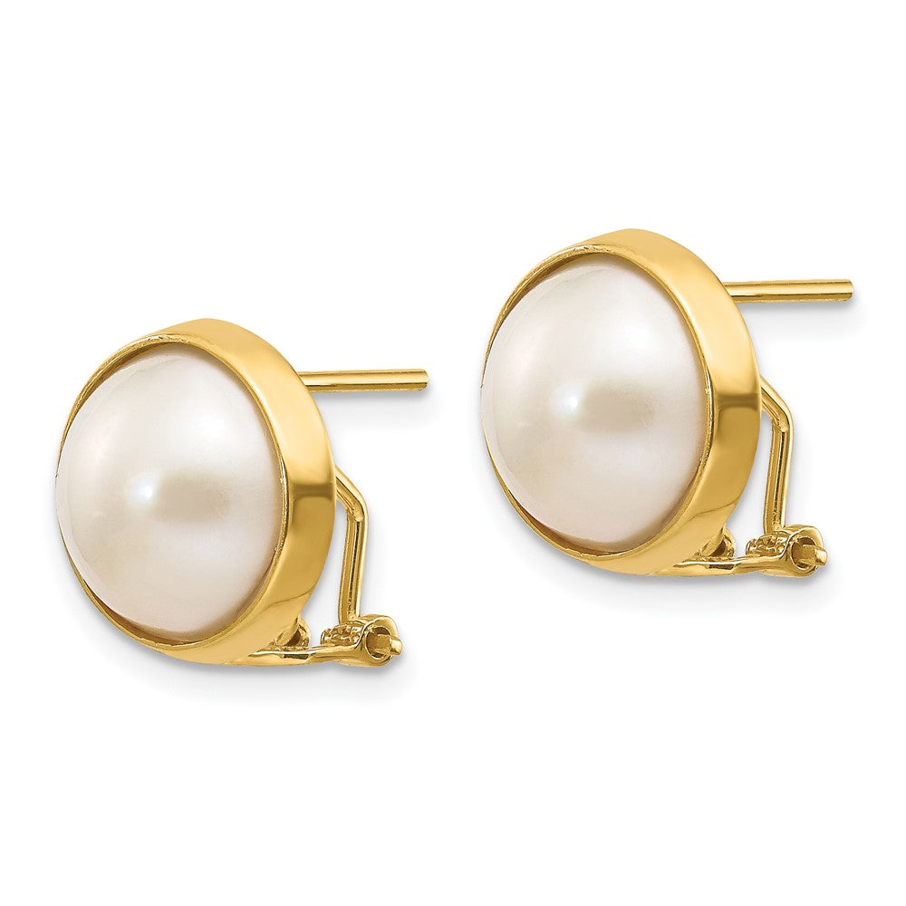 14k 10- White Freshwater Cultured Mabe Pearl Omega Back Earrings