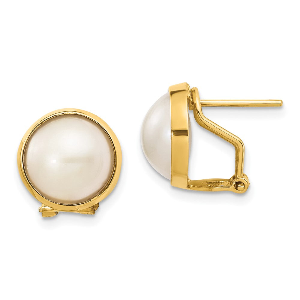 14k 10- White Freshwater Cultured Mabe Pearl Omega Back Earrings