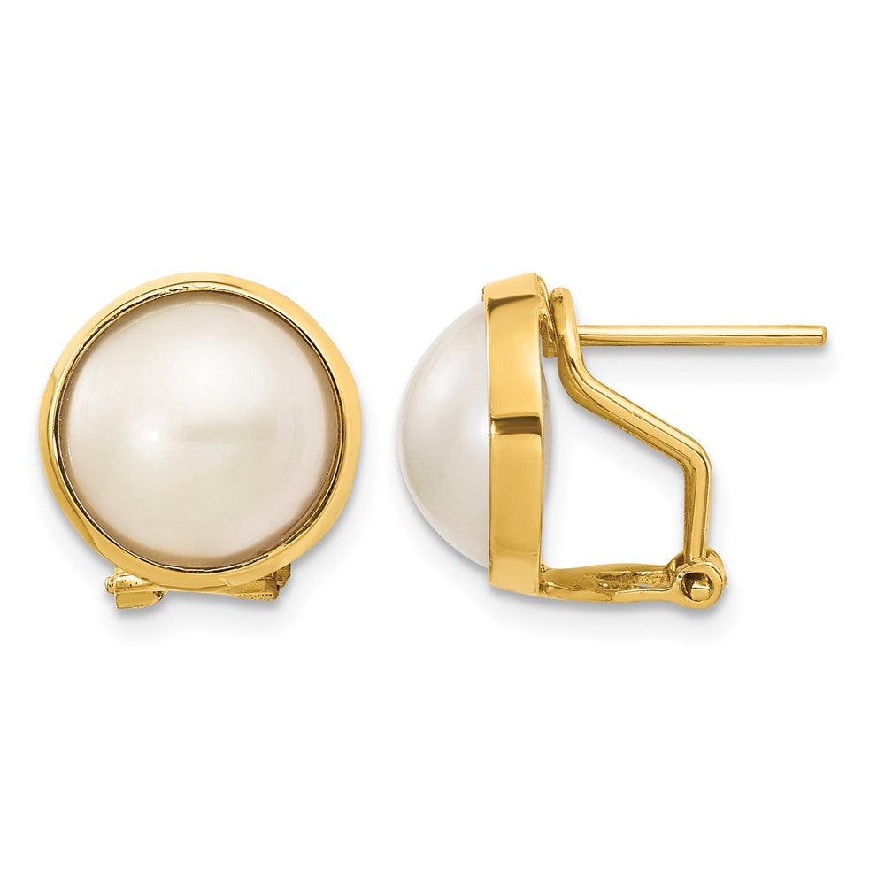 14k 10- White Mabe Freshwater Cultured Pearl Omega Back Earrings