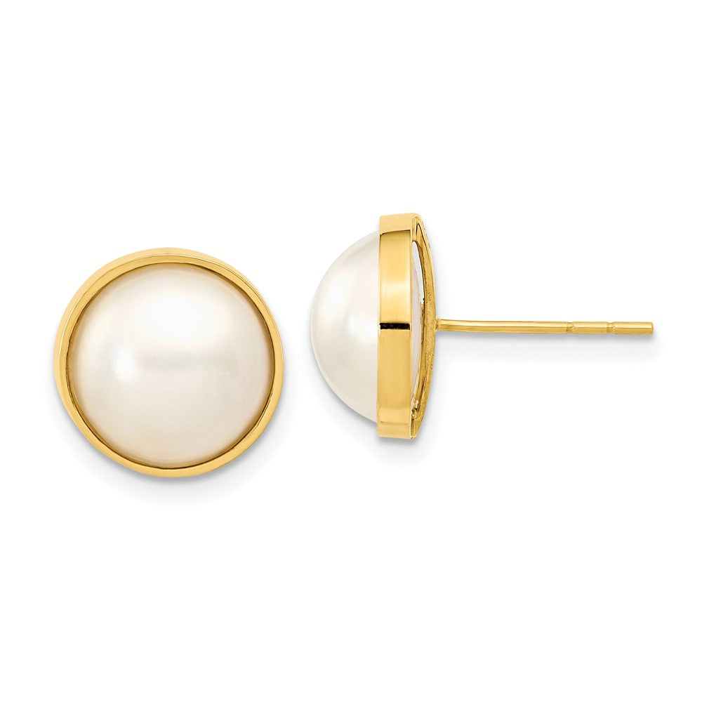 14k 9- White Freshwater Cultured Mabe Pearl Post Earrings