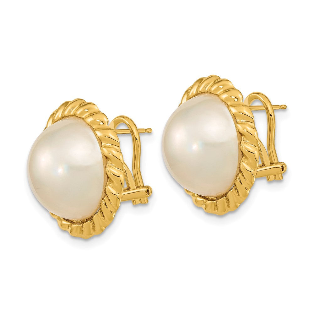 14k 13- White Mabe Saltwater Cultured Pearl Omega Back Earrings