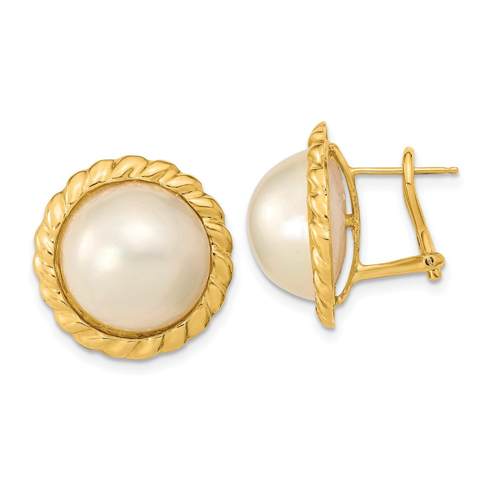 14k 13- White Mabe Saltwater Cultured Pearl Omega Back Earrings