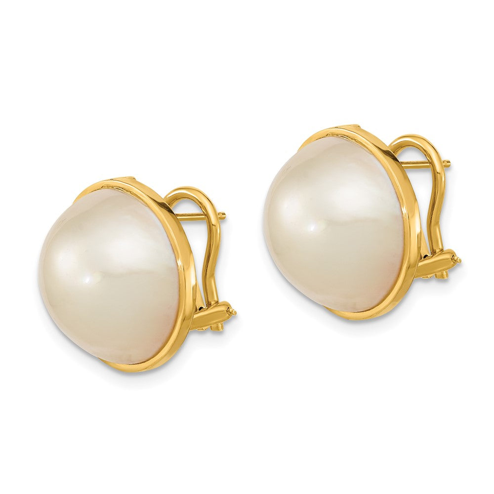 14k 14- White Mabe Saltwater Cultured Pearl Omega Back Earrings