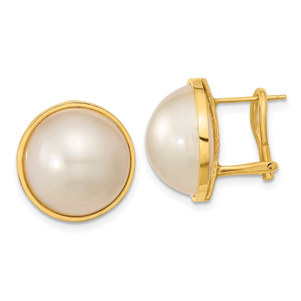 14k 14- White Mabe Saltwater Cultured Pearl Omega Back Earrings