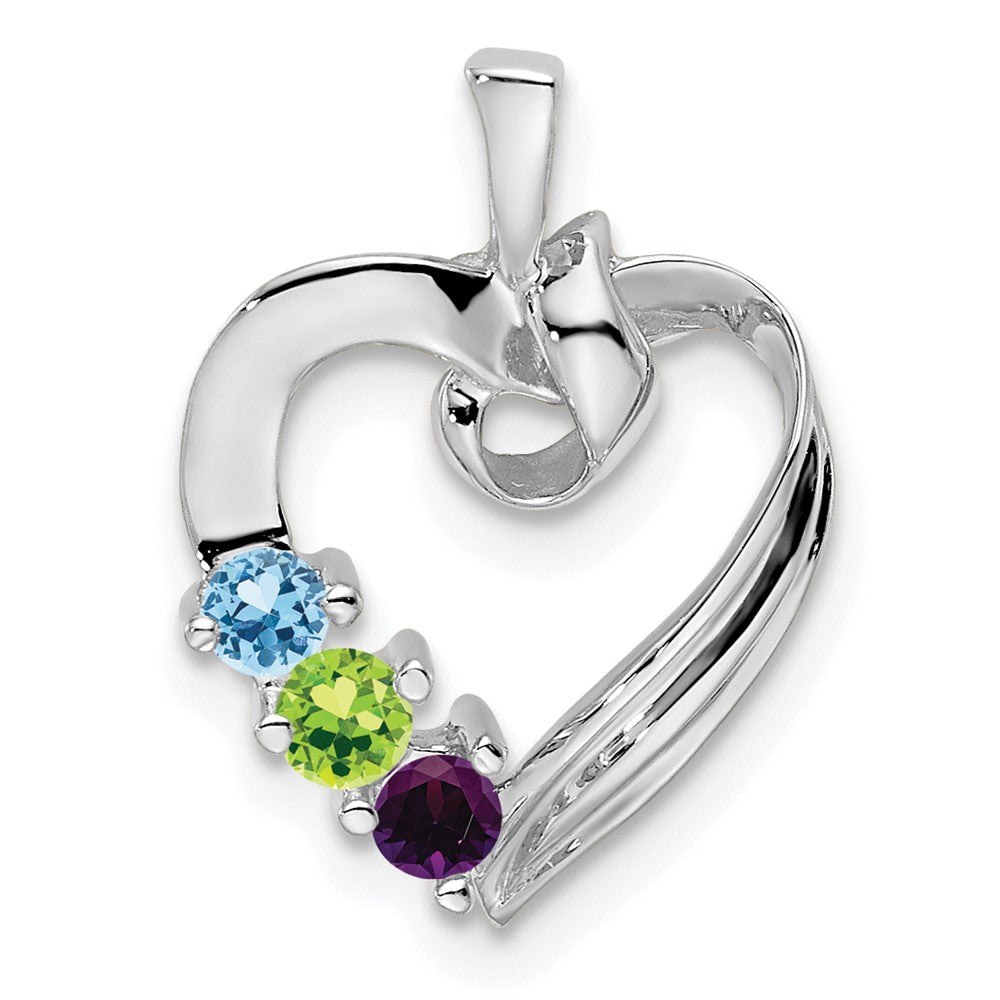14k White Gold 3 Genuine Stone Family Pendant