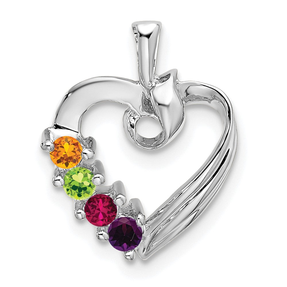 14k White Gold 4 Genuine Stone Family Pendant