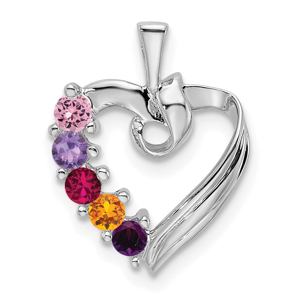 14k White Gold 5 Synthetic Stone Family Pendant