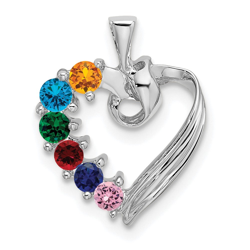 14k White Gold 6 Genuine Stone Family Pendant