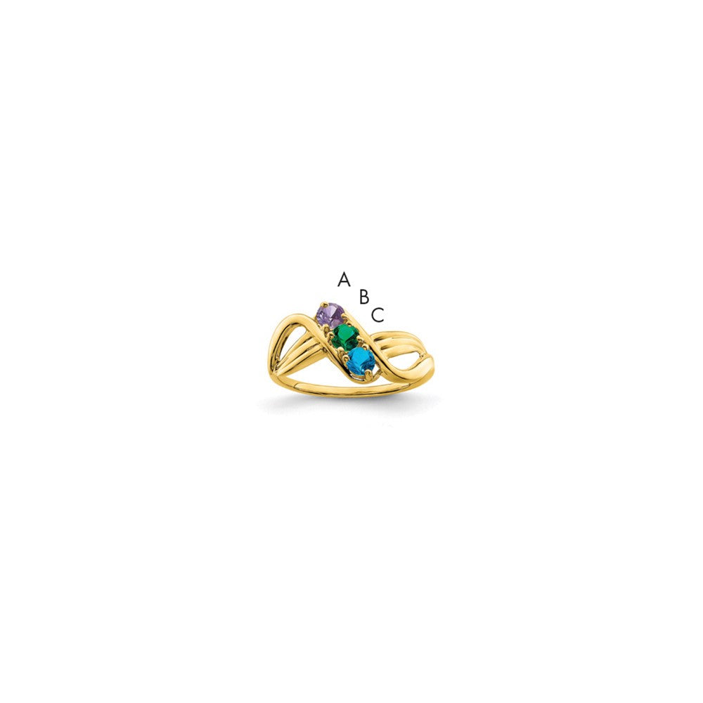 14k Synthetic 3 stone Family Jewelry Ring