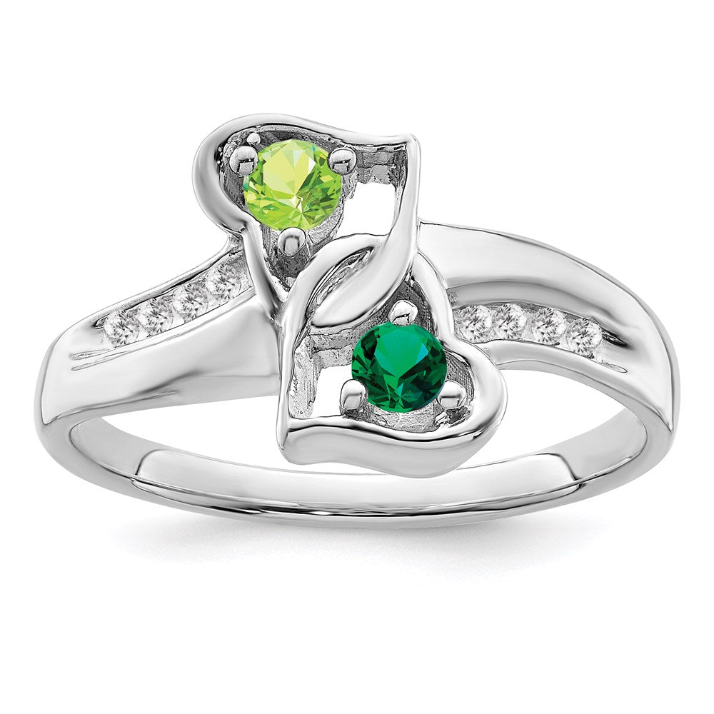 14KW Personalized 2-Name Diamond and Genuine 2 Stone Couple's Ring