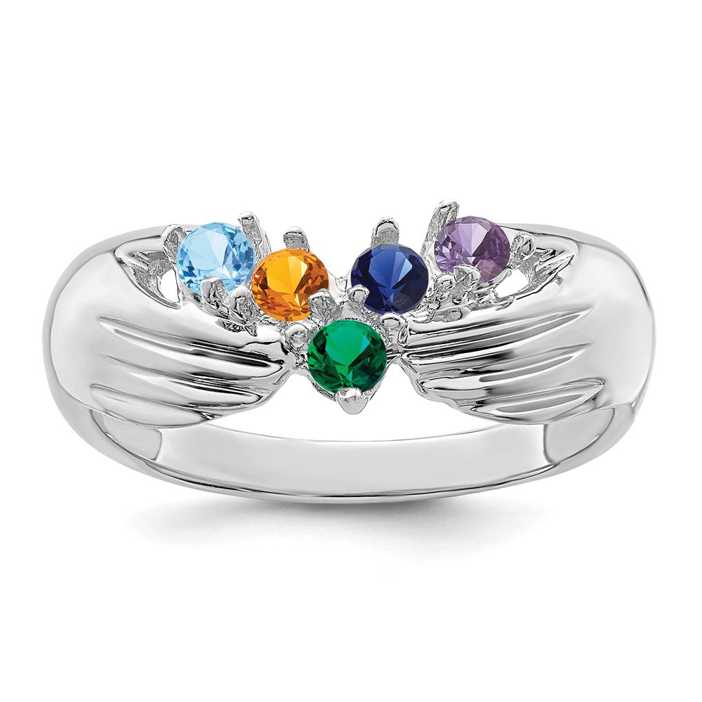 14k White Gold 5 Synthetic Stone Family Ring