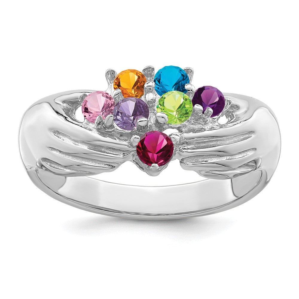 14k White Gold 7 Synthetic Stone Family Ring