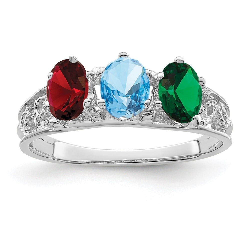 14k White Gold 3 Synthetic Stone Family Ring