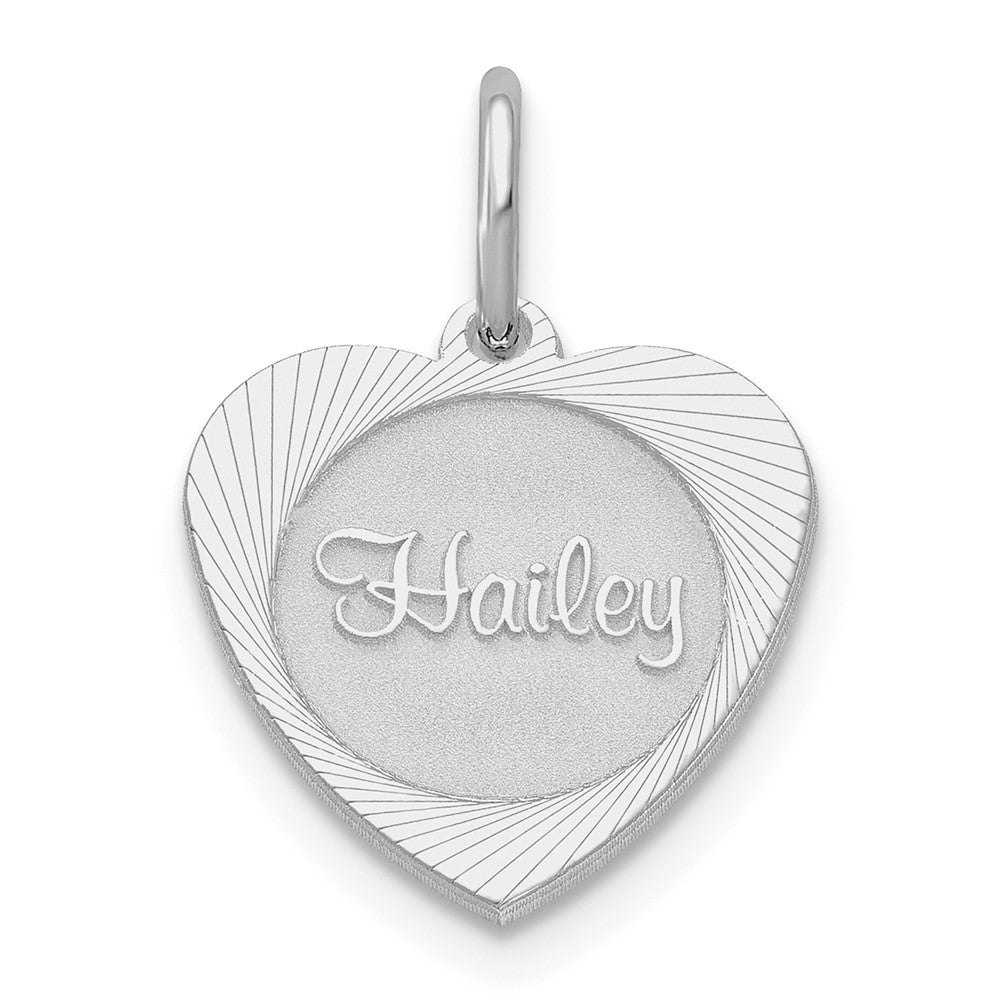 Sterling Silver/Rhodium-plated Small Heart Disc Name Charm