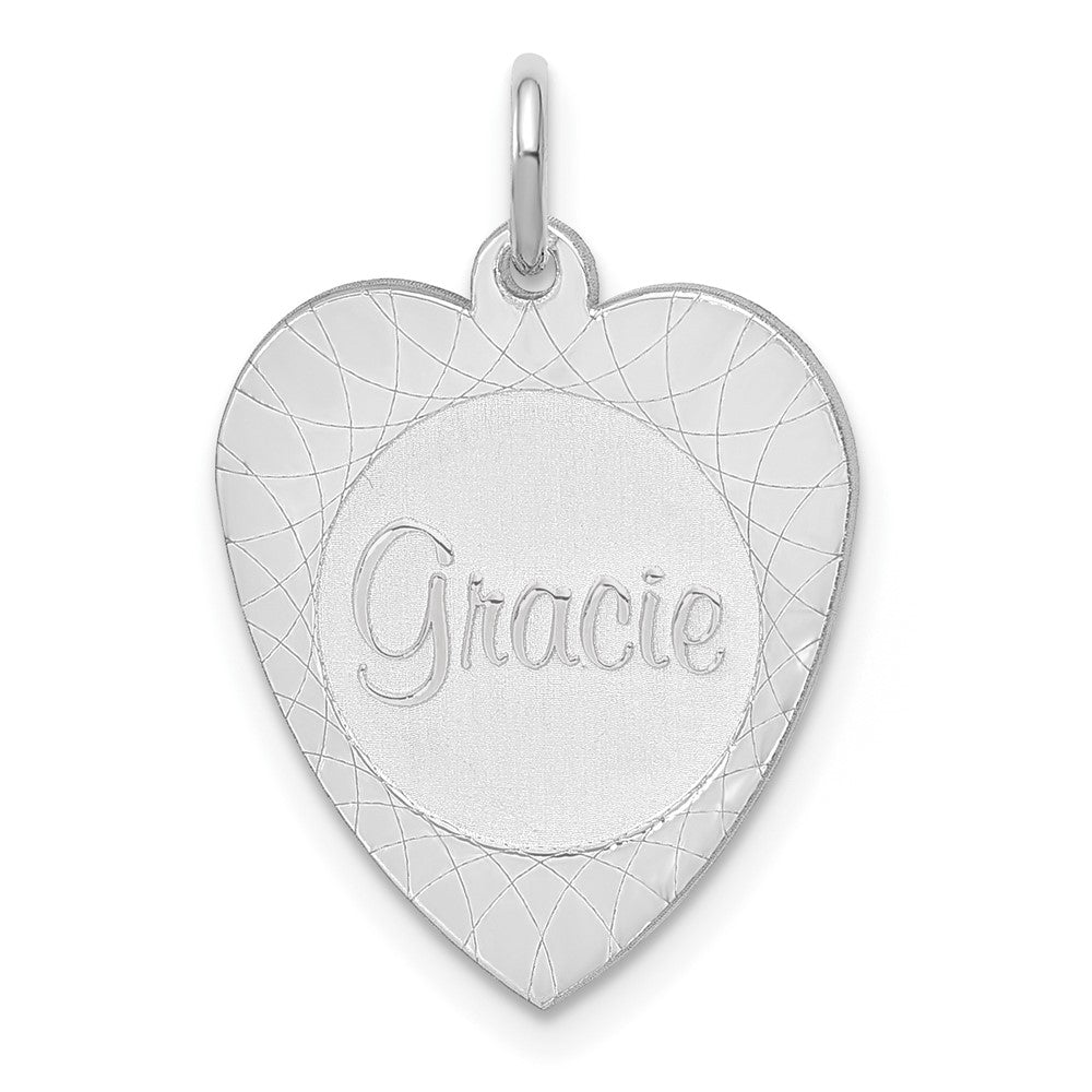 Sterling Silver/Rhodium-plated Heart Disc Name Charm