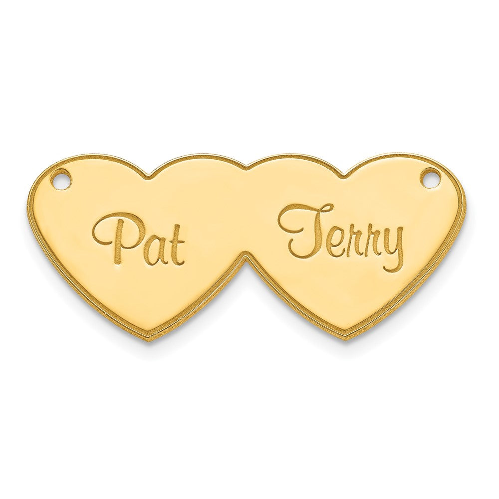 14k Yellow Gold Double Heart Name Plate
