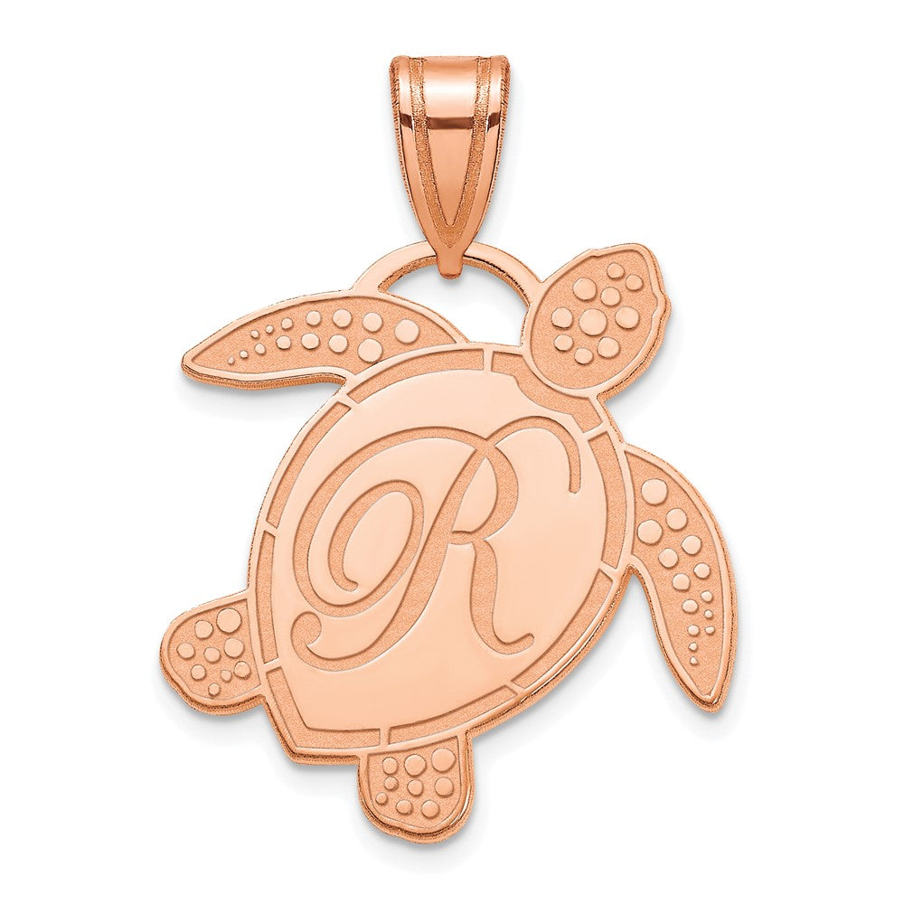 14k Rose Gold Sea Turtle Initial Pendant