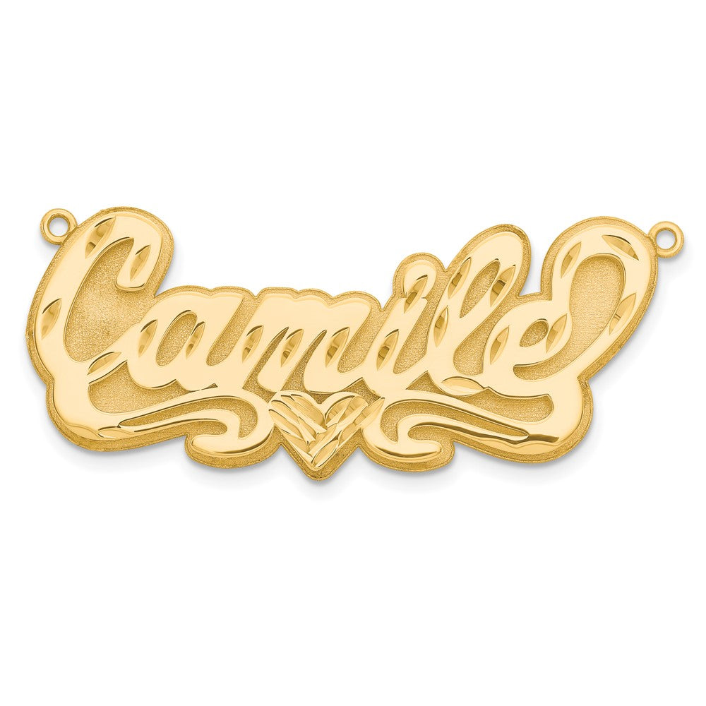 14k Yellow Gold 3D Diamond-cut Heart Name Plate