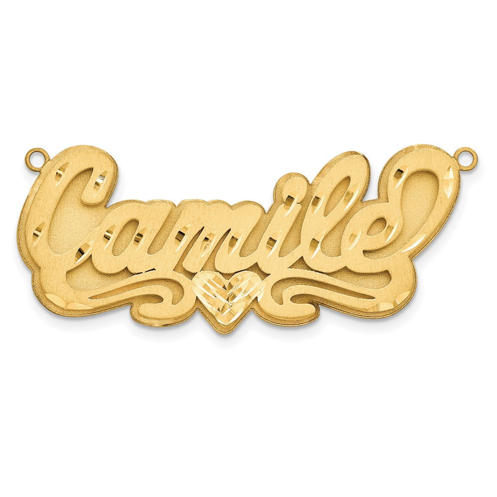 14k Yellow Gold 3D Satin Diamond-cut Heart Name Plate