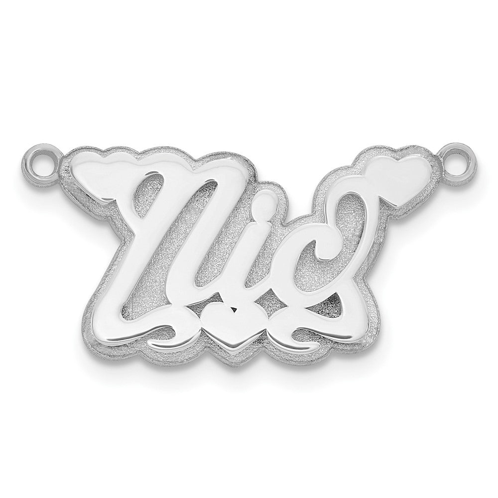 14k White Gold 3D Polished Hearts Name Plate