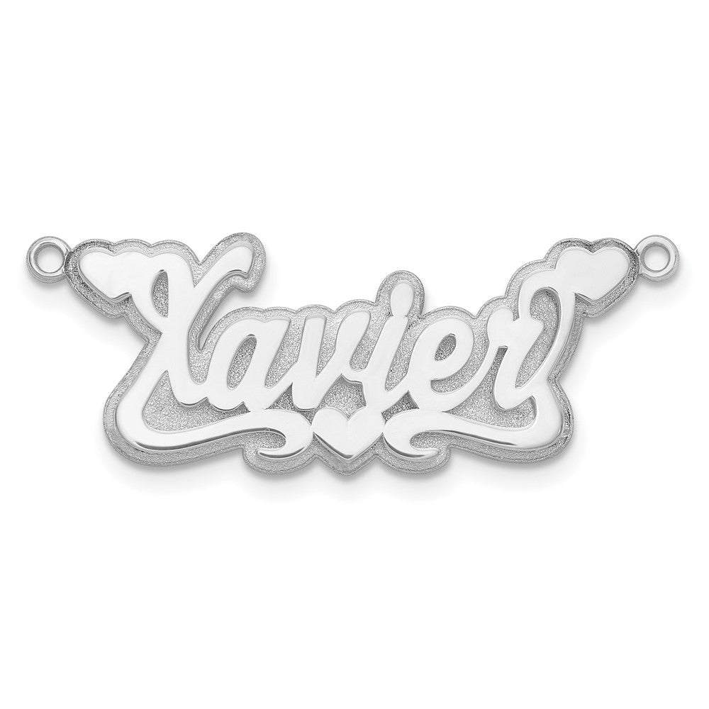 14k White Gold 3D Polished Hearts Name Plate