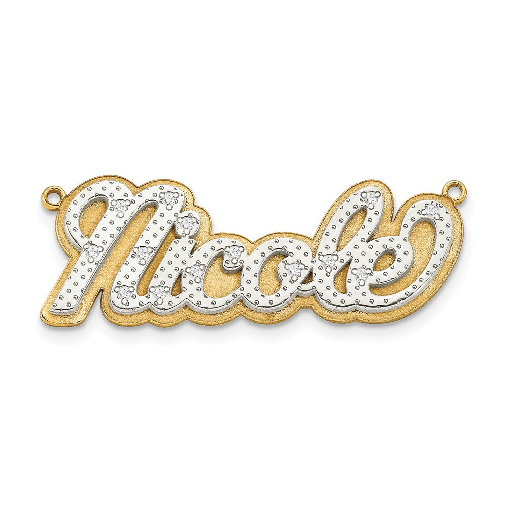 14k Yellow Gold and Rhodium 3D Diamond Name Plate