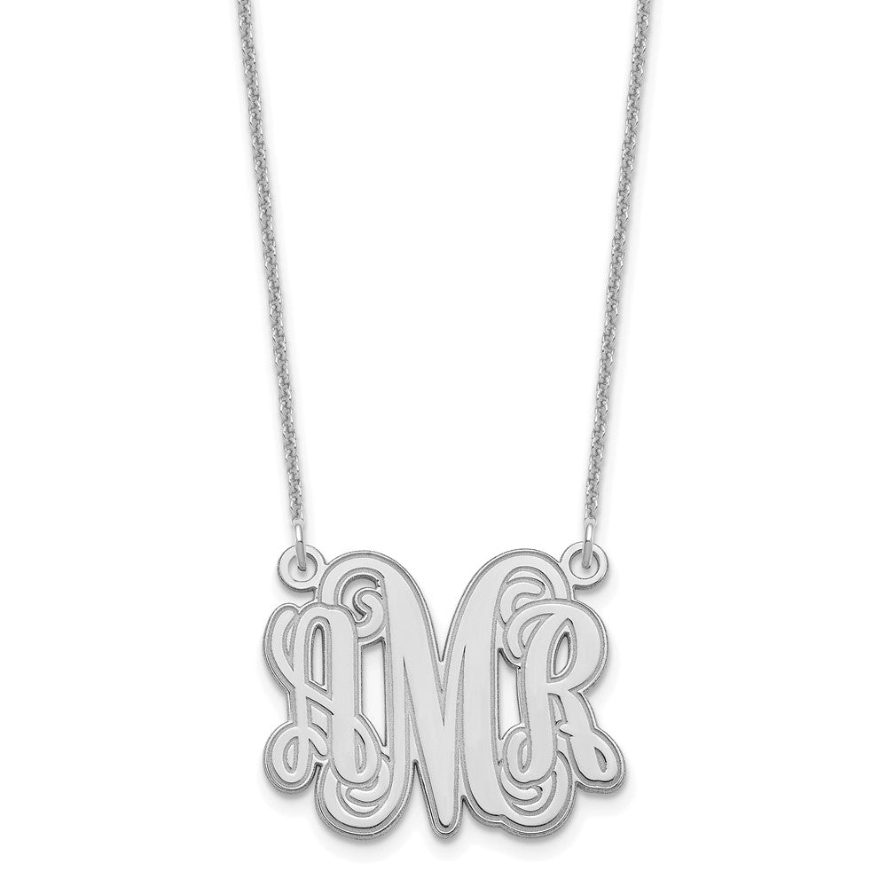 10k White Gold Etched Monogram Necklace