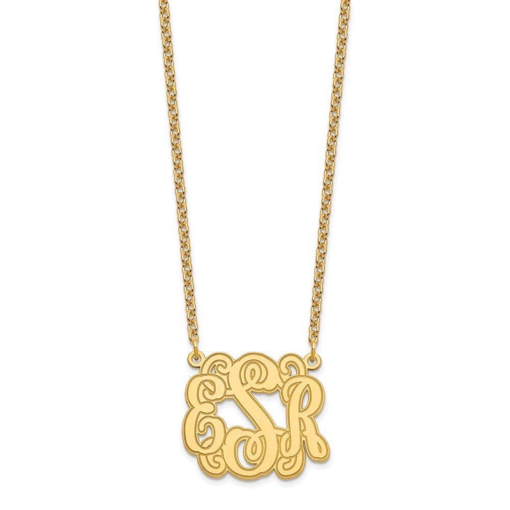 SS/Gold-plated Small Polished Etched Outline Monogram Necklace