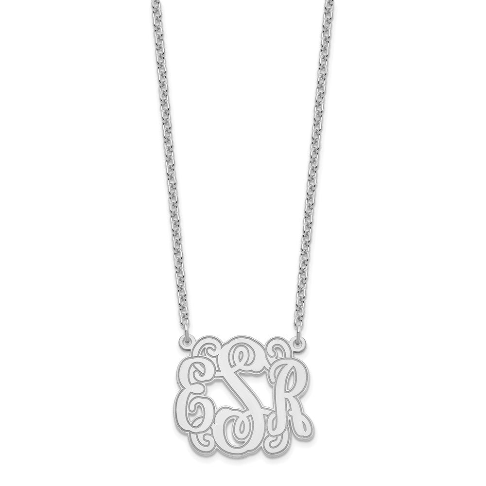 SS/Rhodium-plated Small Polished Etched Outline Monogram Necklace