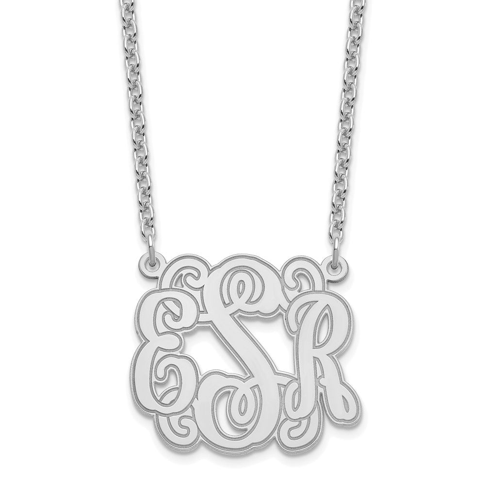 SS/Rhodium-plated Small Polished Etched Outline Monogram Necklace