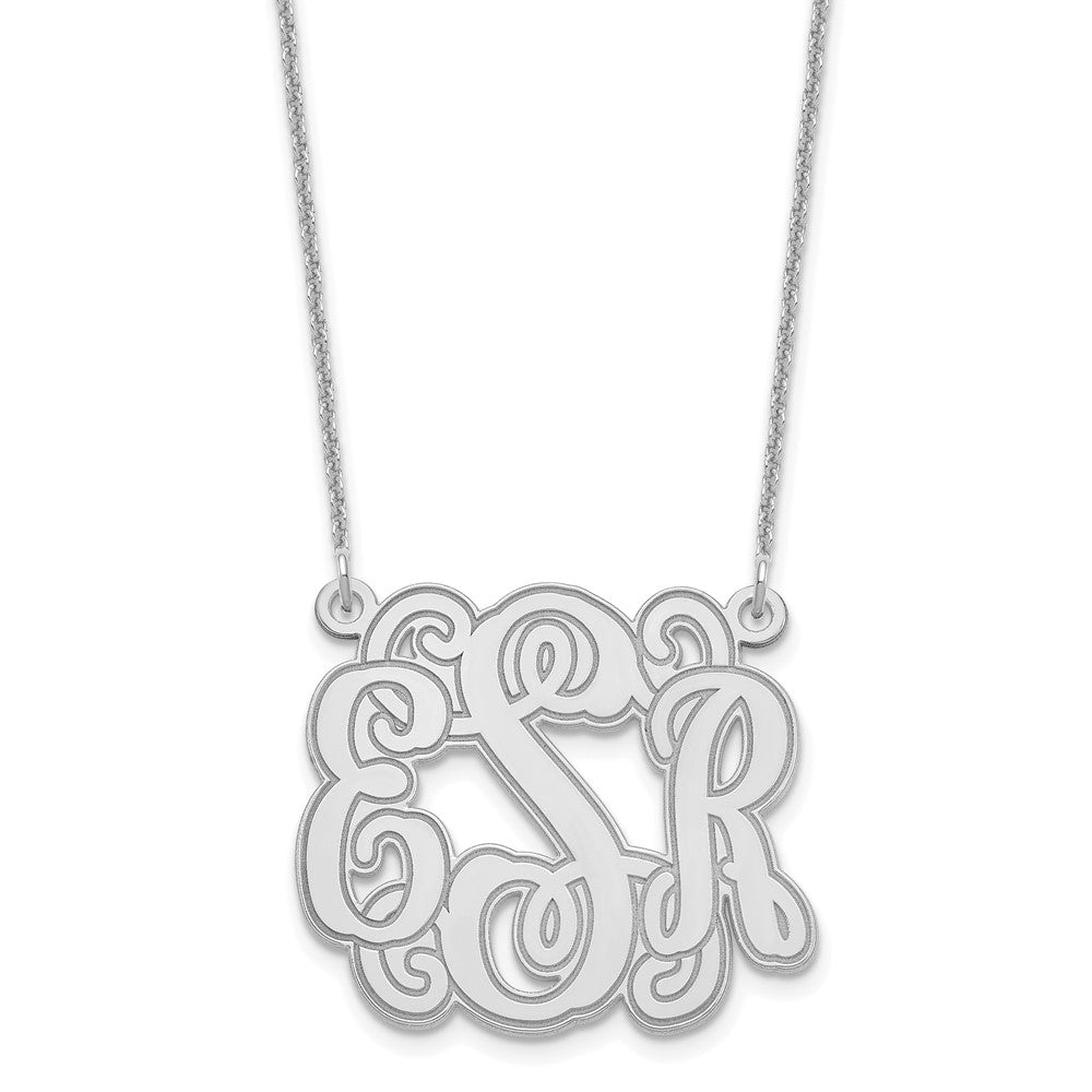 14KW Small Polished Etched Outline Monogram Necklace